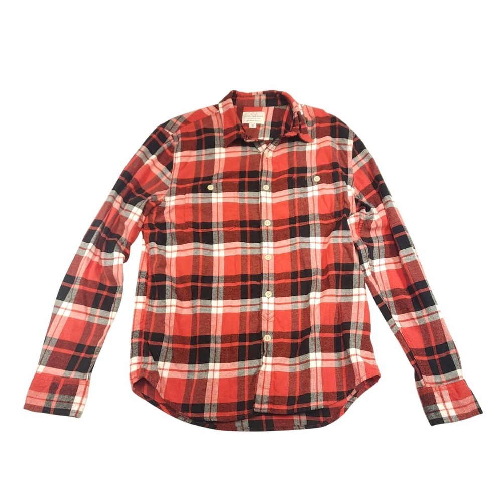Lucky Brand Shirt Mens Medium Red Plaid Long Sleeve Button Up Saturday Stretch